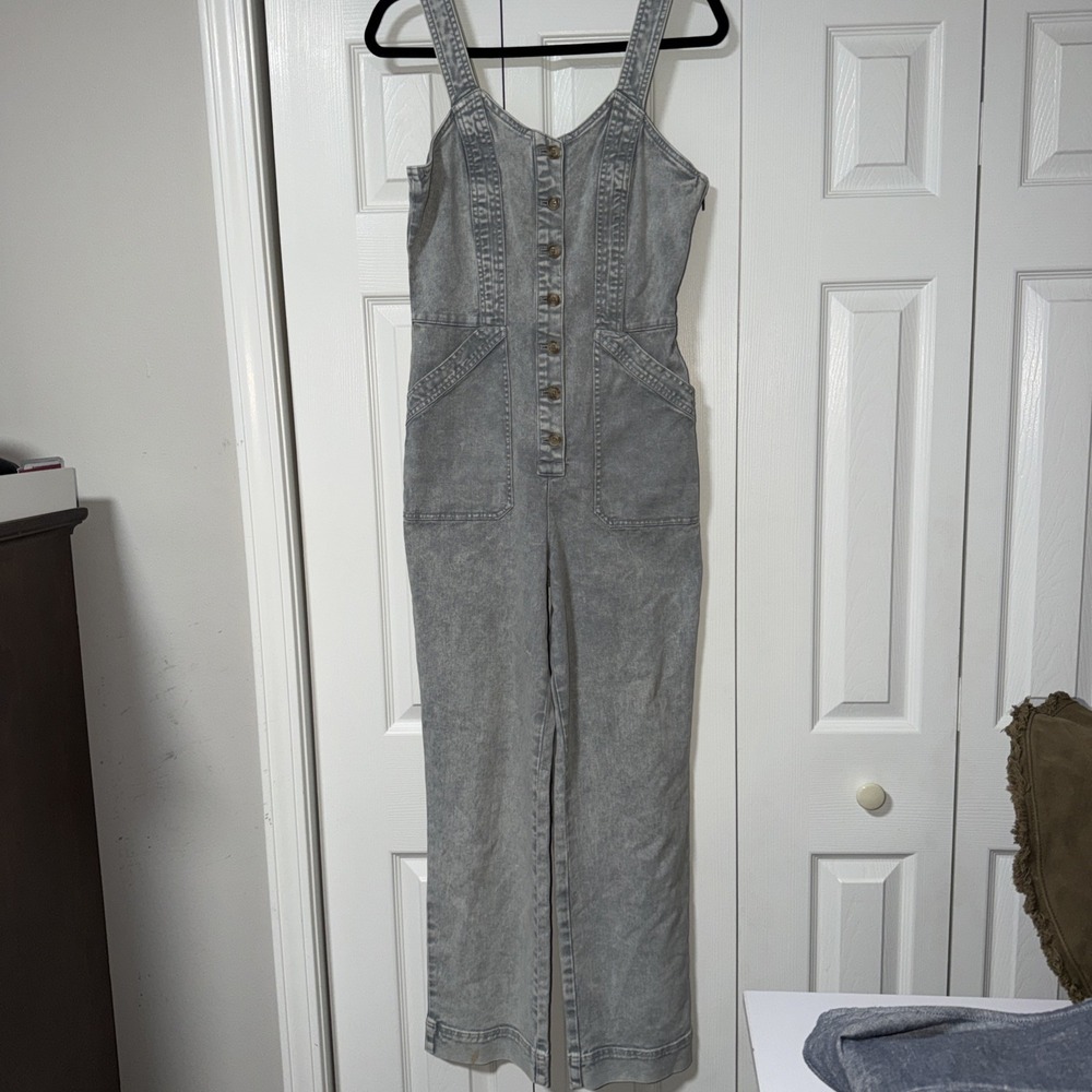 Faherty Overalls Small Light Gray Organic Cotton Zips On the Side Artsy Boho